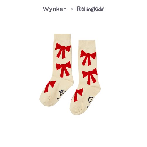 WYNKEN 儿童袜子男女童时尚休闲蝴蝶结印花中筒袜子秀场同款