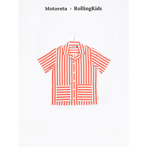 Motoreta短袖条纹衬衣纯棉复古