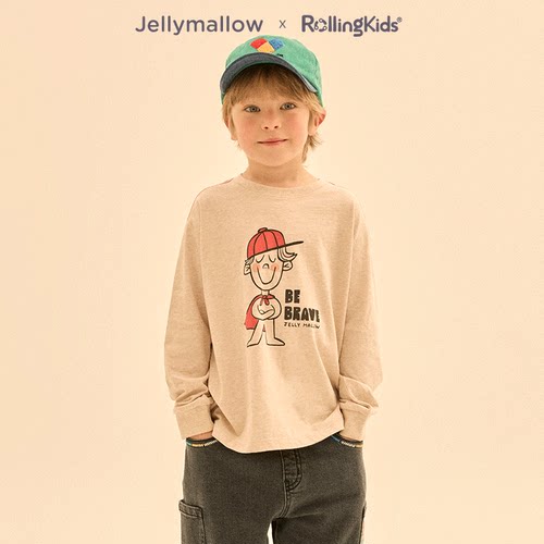 Jellymallow 卡通印花长袖T恤男女童圆领休闲上衣丨RollingKids