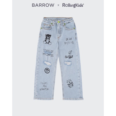 BARROW 儿童破洞涂鸦印花牛仔裤男女宽松直筒裤丨RollingKids