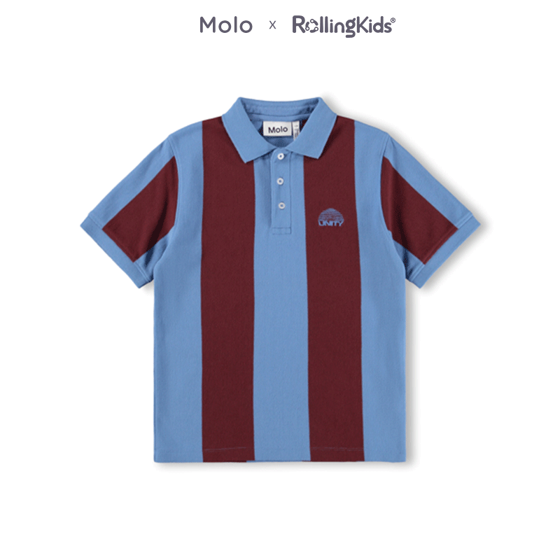 Molo 撞色条纹POLO衫儿童短袖翻领复古男童上衣丨RollingKids