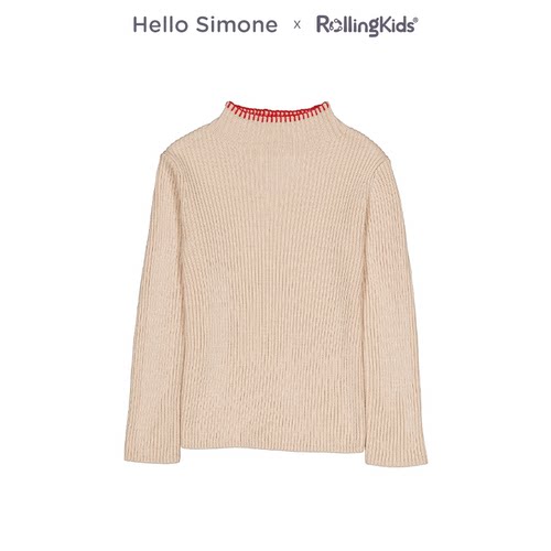 Hello Simone 简约针织衫女童卡其色套头毛衣百搭丨RollingKids