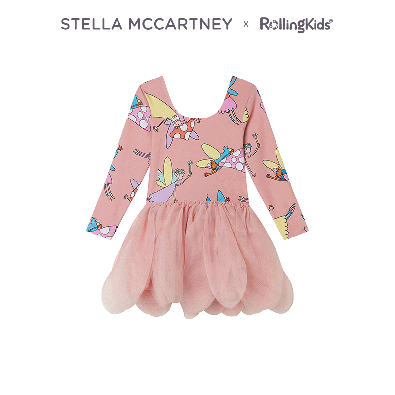 STELLA MCCARTNEY 女童浅粉色印花长袖连衣裙丨RollingKids