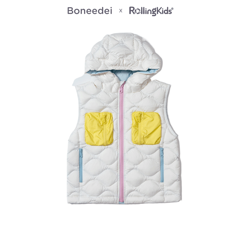 Boneedei 儿童拼色连帽羽绒马甲男女童时尚百搭上衣丨RollingKids