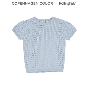 COPENHAGEN COLOR 镂空针织衫女童百搭蓝色短袖上衣丨RollingKids