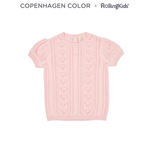 COPENHAGEN COLOR 女童甜美针织衫浅粉色短袖上衣丨RollingKids