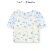 T恤女童温柔上衣夏季 T.A.O 小清新蓝色小花印花短袖 RollingKids