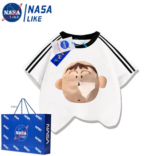NASA联名阿呆抽纸儿童搞怪抽纸亲子装短袖T恤夏季纯棉小丑鱼衣服