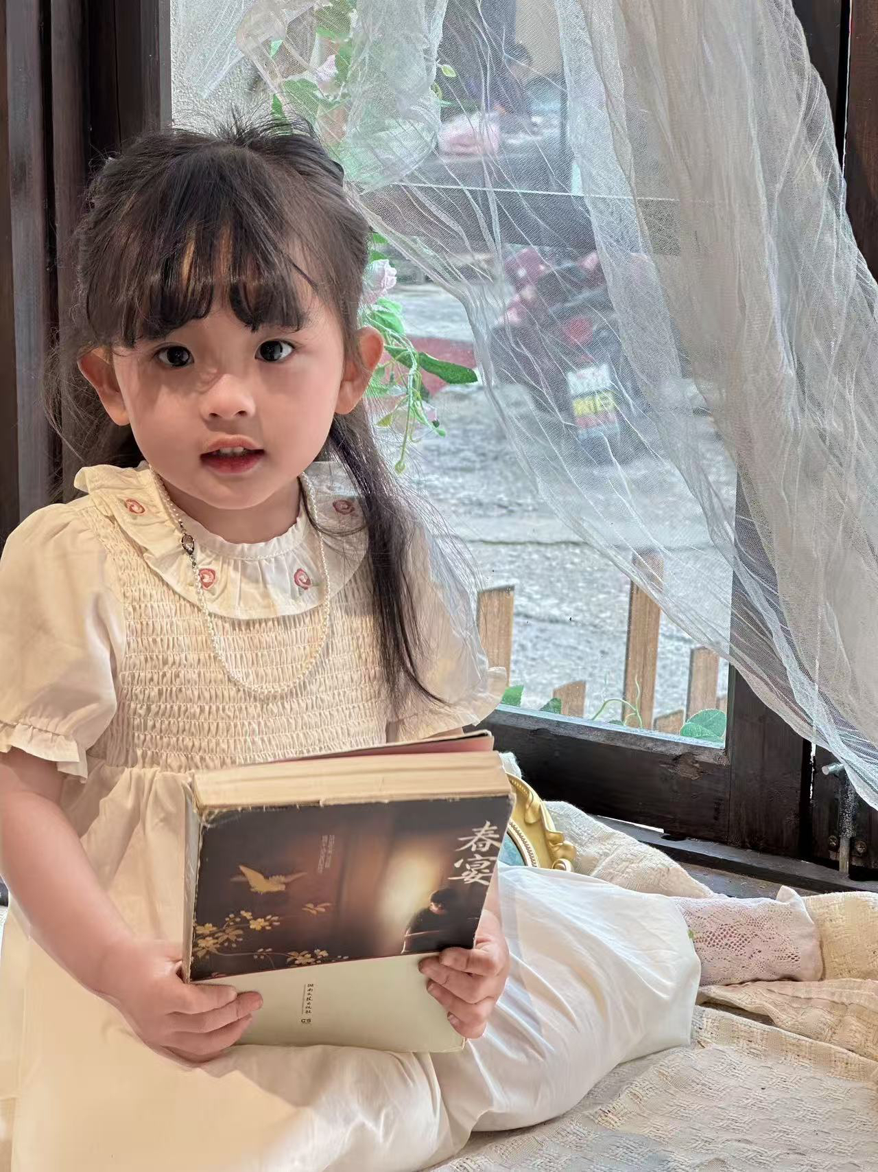 日单小木马cottoli可爱公主连衣裙女宝打揽短袖翻娃娃领刺绣花朵