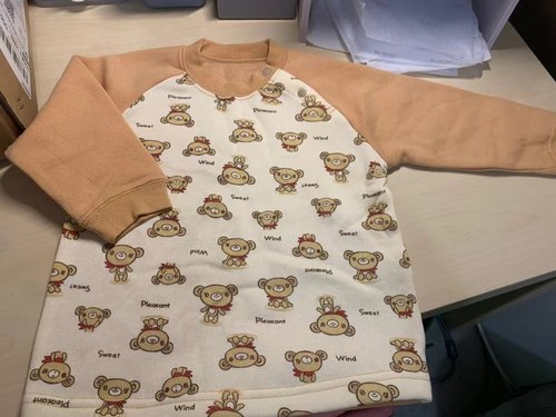 特-秋冬足码外贸日单小熊拼色薄绒上衣秋衣打底衣男女宝同款