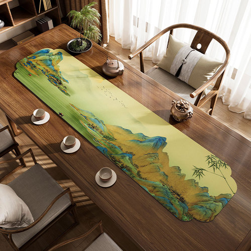 茶旗新中式防滑防水防油免洗桌布