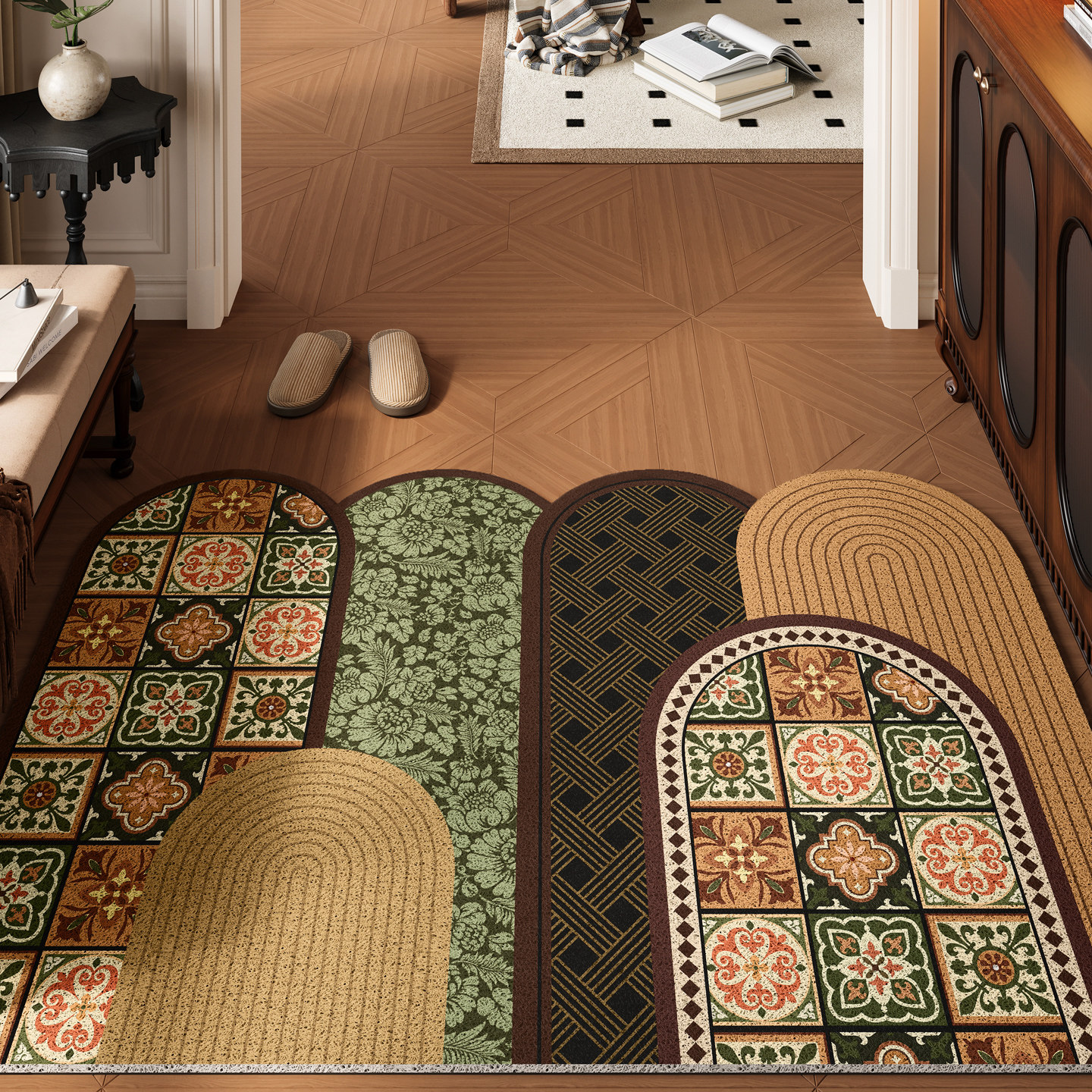 中古风丝圈进门地垫2026新款入户脚垫大门口防滑耐脏可擦玄关门垫,居家布艺,入户地垫,淘宝优惠券,粉丝福利购,淘宝优惠卷