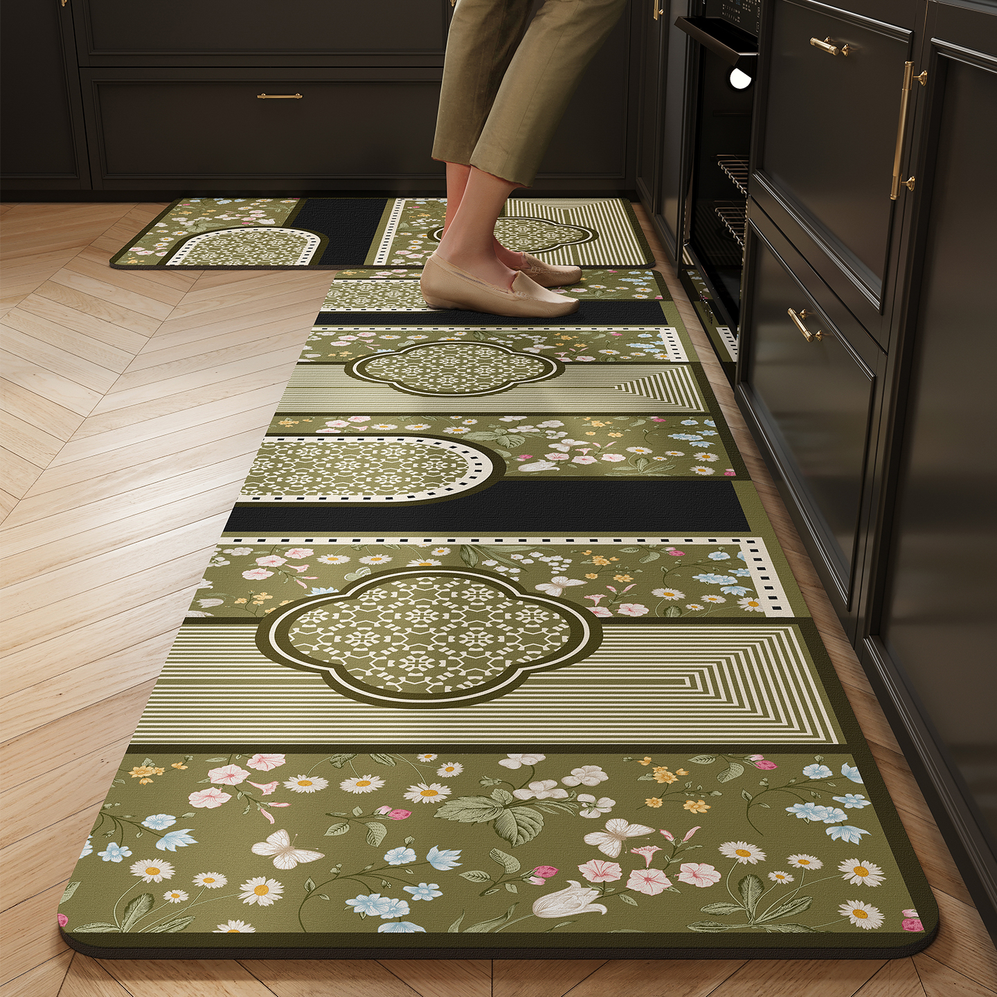 绿色厨房地垫硅藻泥吸水防滑防油可擦免洗耐脏家用脚垫地毯防水垫