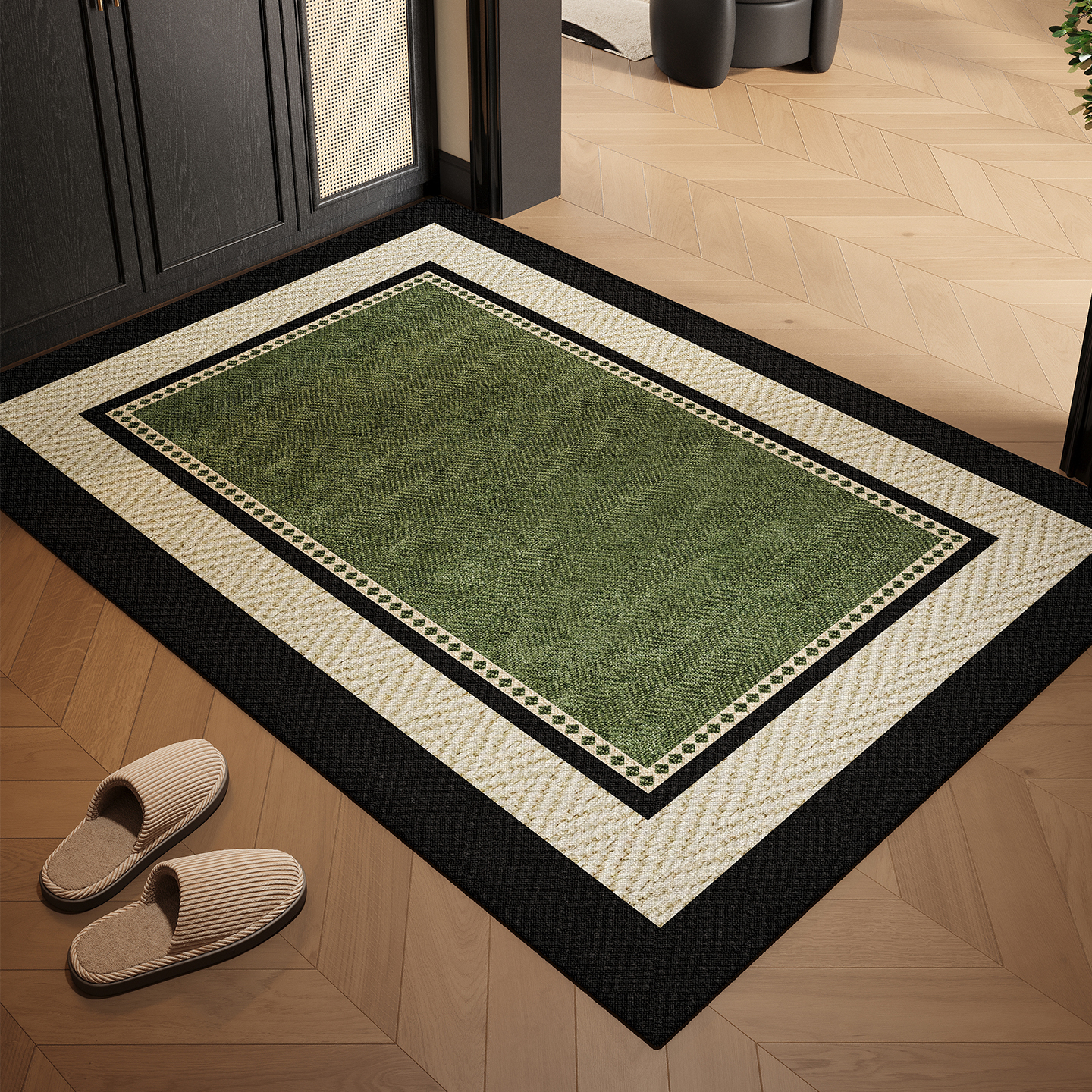 绿色中古风入户门地垫可自由裁剪