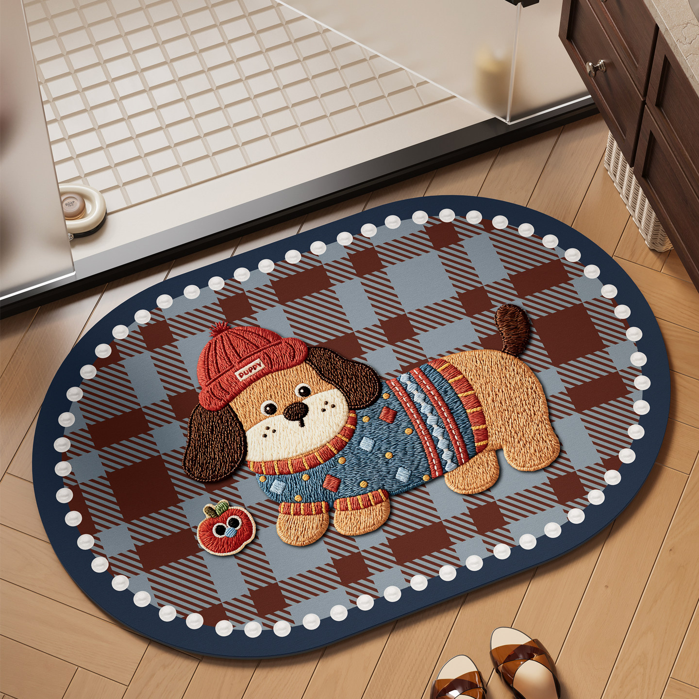 卡通小狗硅藻泥浴室地垫厕所卫生间门口吸水速干脚垫防摔防滑地毯,居家布艺,家用脚垫,淘宝优惠券,粉丝福利购,淘宝优惠卷