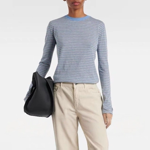 长袖 羊绒棉修身 女T恤优雅休闲25早秋 row风蓝白条纹薄款 BX2