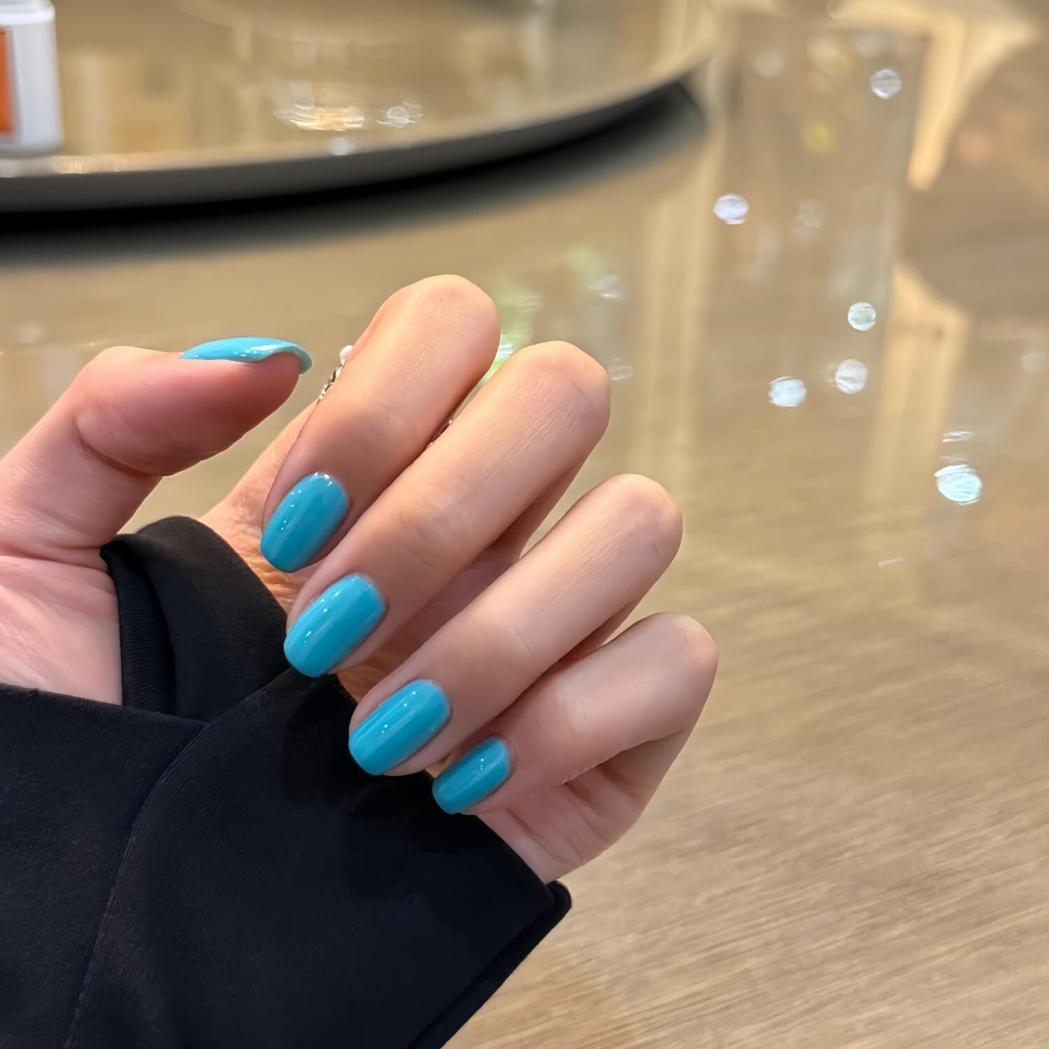 海盐蓝穿戴美甲欧美纯色显白单色