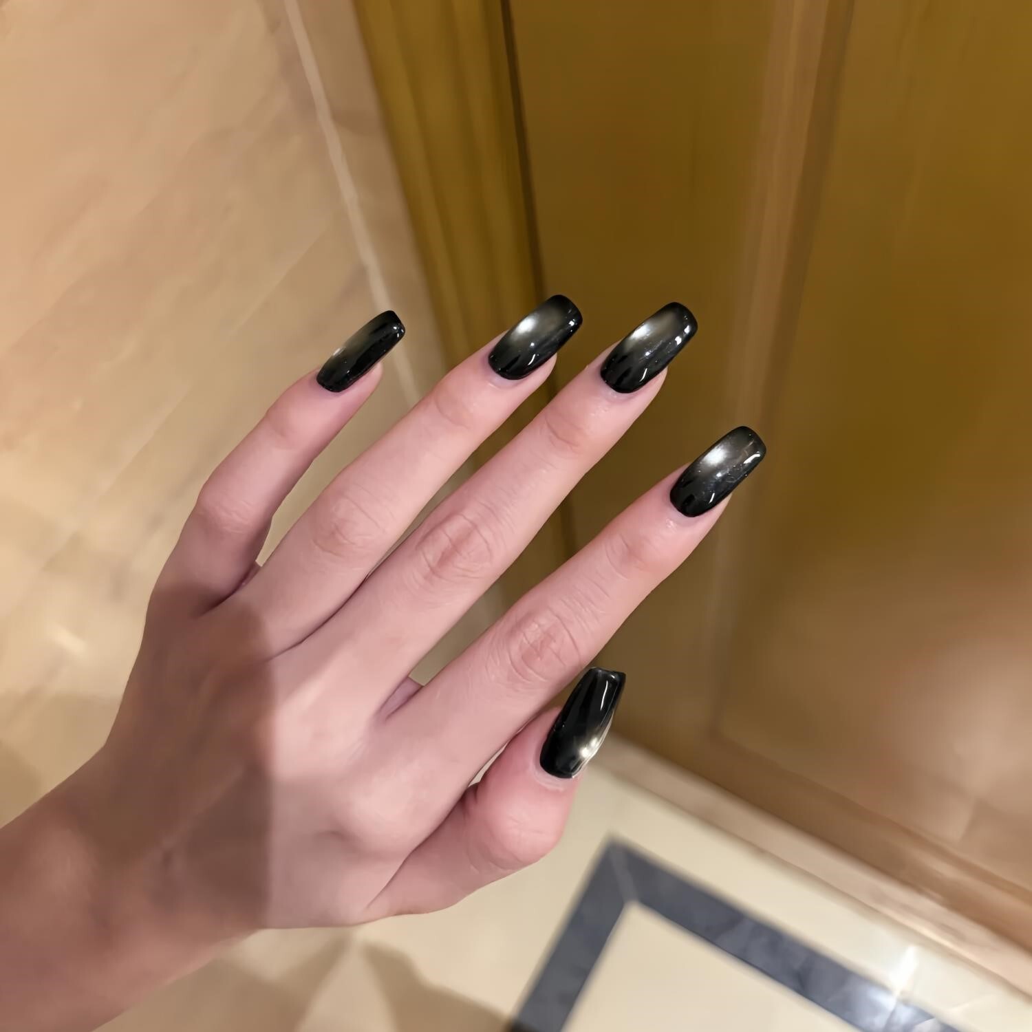 纯手工暗黑黑珍珠玻璃珠猫眼美甲