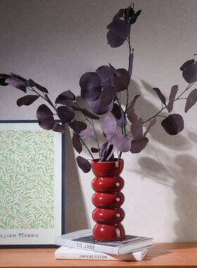 陶瓷花瓶高级感中古ins风黑色复古式餐桌干花插花花器摆件