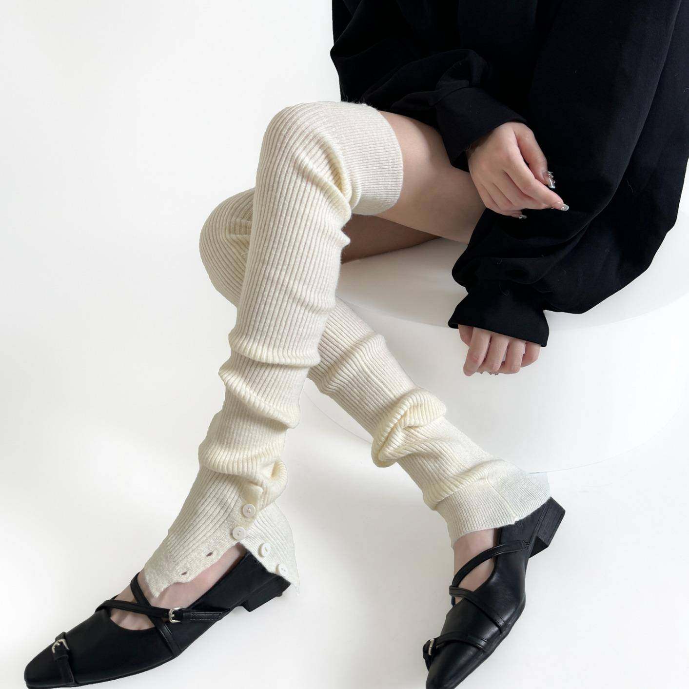 秋冬灰色腿套保暖护膝高筒纽扣设计感奶白色长筒袜子堆堆过膝袜套,女士内衣/男士内衣/家居服,短袜,淘宝优惠券,粉丝福利购,淘宝优惠卷