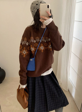 %全羊毛复古雪花毛衣女套头秋冬新款韩版濮院羊毛衫