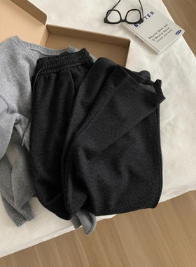 复古暗黑小豹纹阔腿裤女慵懒垂感厚实保暖羊毛直筒休闲裤秋冬长裤