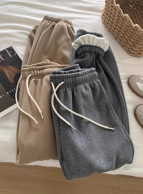 冬季小暖炉加厚羊羔绒束脚卫裤女士气质通勤宽松韩版休闲哈伦裤