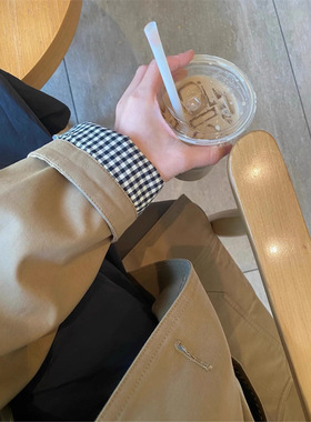 秋季巴恩风撞色卡其色风衣廓形宽松中长款风衣外套女