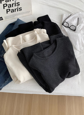 松弛感大版毛巾绒开叉卫衣女垂感慵懒百搭加绒圆领套头上衣秋冬款