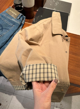 纯色风衣外套简约复古韩系翻领单排扣宽松休闲中长款外套女