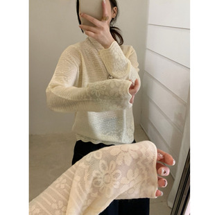 甜美蕾丝木耳领打底衫女秋冬新款显瘦高级感针织上衣潮