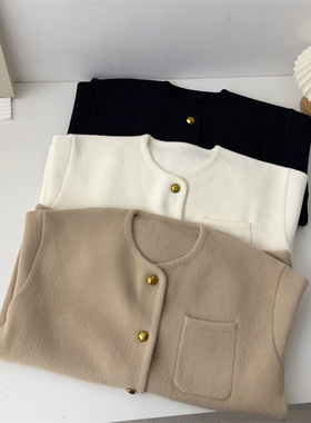 法式轻奢毛衣外套~秋冬圆领精致扣子不起球珍珠绒毛衣外套开衫