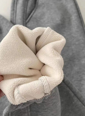 侧边拼接加绒运动裤女秋冬加厚保暖松紧腰宽松休闲哈伦裤束脚卫裤