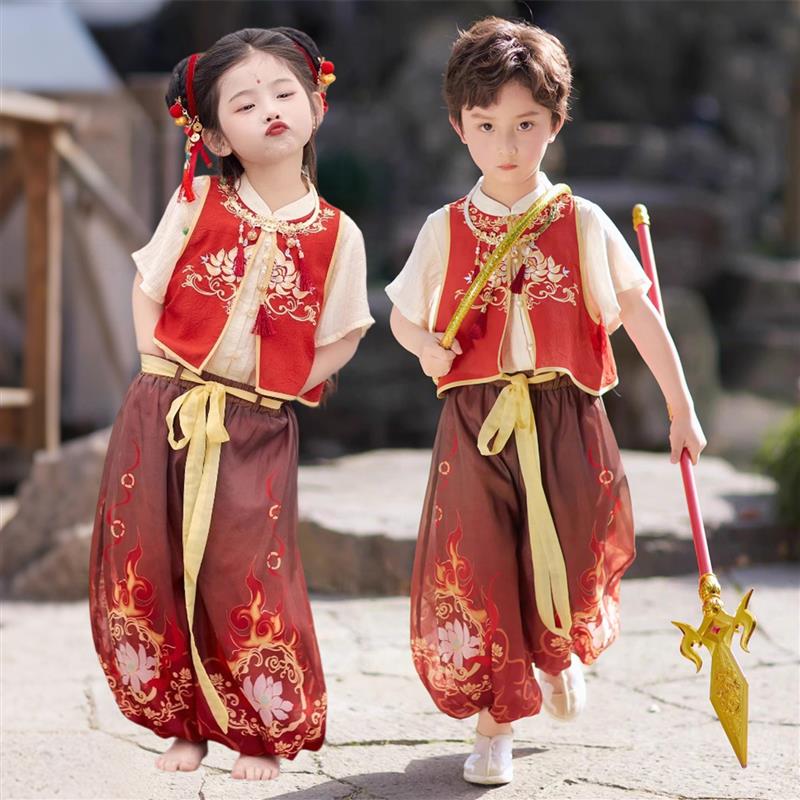 儿童汉服25夏季哪吒衣服小哪吒套装新中式国风cos哪吒服装全套