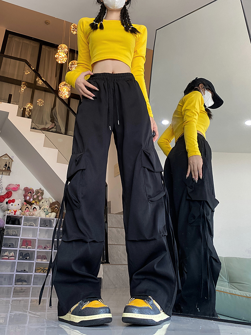 美式复古工装裤男女同款秋季中高腰速干阔腿裤拖地长裤设计感裤子