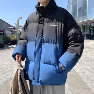 渐变色立领保暖棉衣男冬季潮牌宽松休闲加厚日系复古棉服棉袄外套