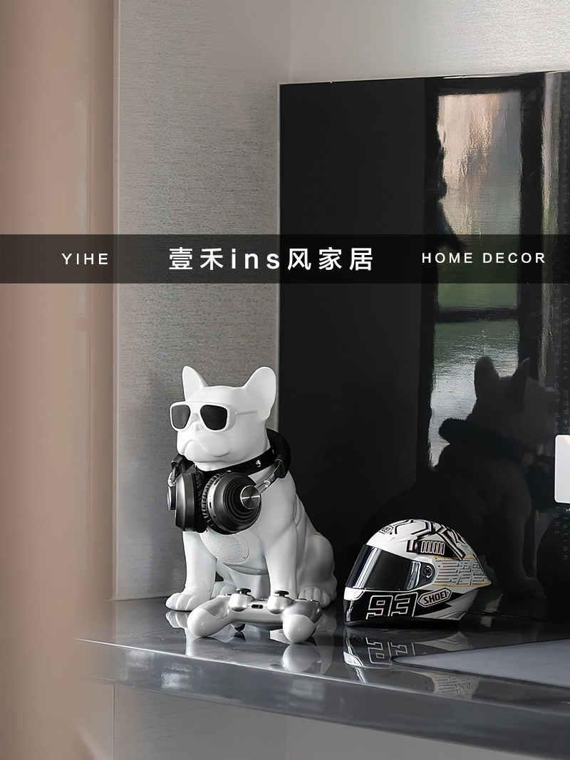 儿童房摆件现代软装男孩房酷狗耳机游戏遥控主题样板间书柜装饰品