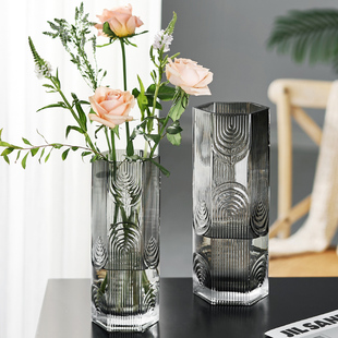 轻奢玻璃花瓶北欧风客厅摆件插花水养富贵竹创意新款 高档高级感
