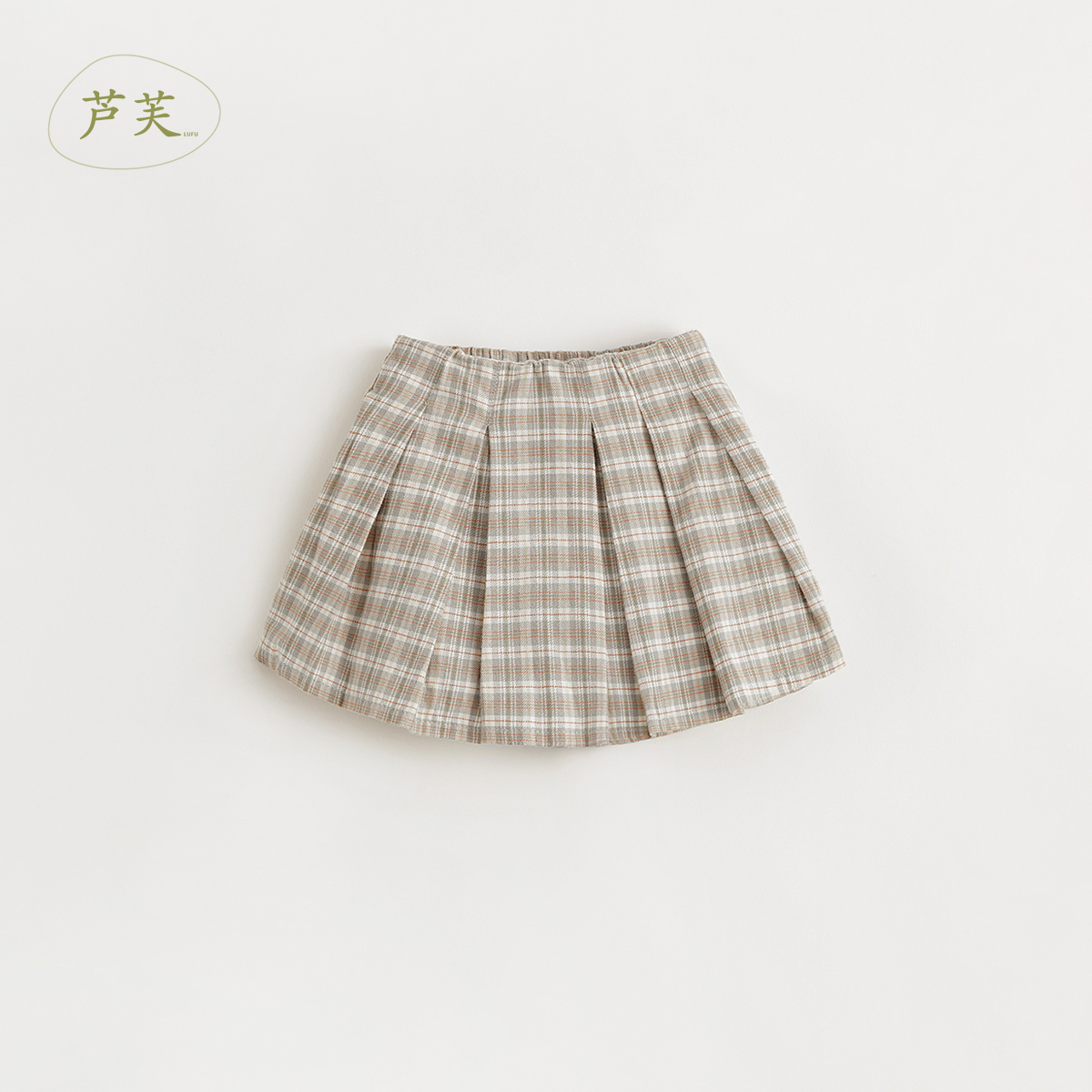 芦芙 2023秋新款女童学院风法兰绒格纹百褶裙裤纯棉A版230302