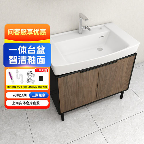 TOTO实木现代轻奢风一体陶瓷盆