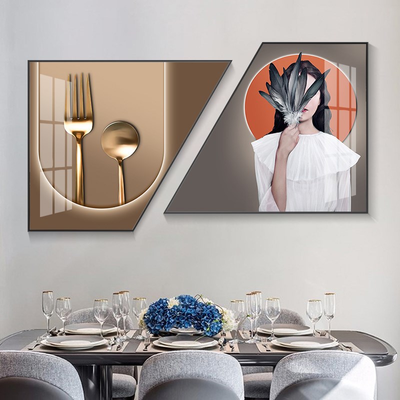 速发轻奢餐厅组合装饰画酒杯美时尚简约挂画抽象梯形个性墙壁画图片