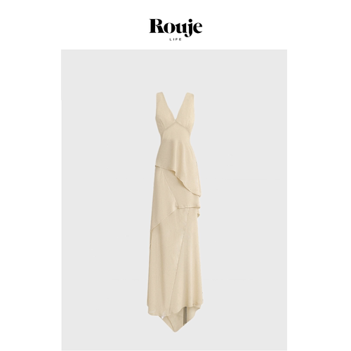 【现货】Rouje Life法式深V收腰背心垂坠套装不对称假两件半身裙
