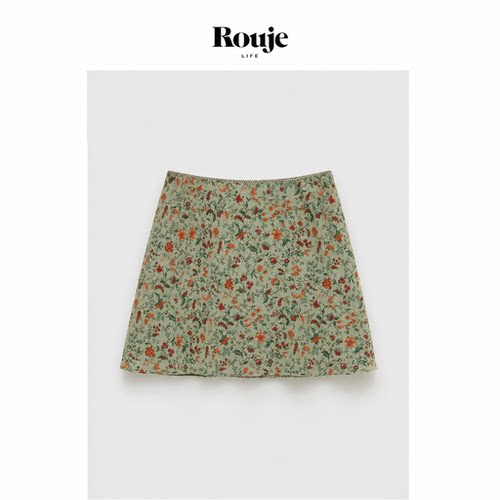 【现货】Rouje Life vintage!美国碎花裙秋季绿色印花复古A字短裙