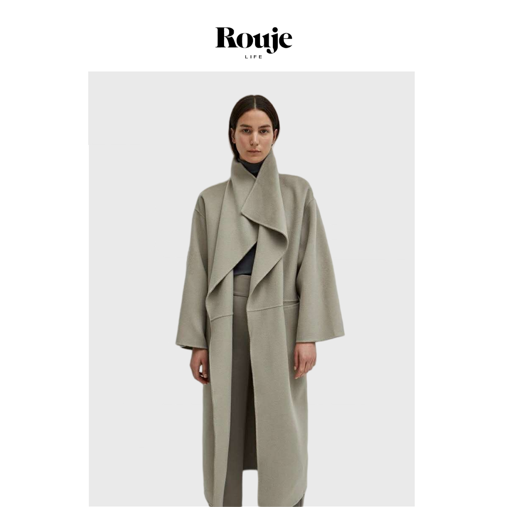 【现货】Rouje Life大衣女中长款翻领双面羊毛羊绒九分袖毛呢外套