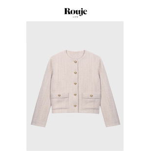 开衫 Life气质米白色百搭粗花呢圆领短款 Rouje 外套上衣 现货