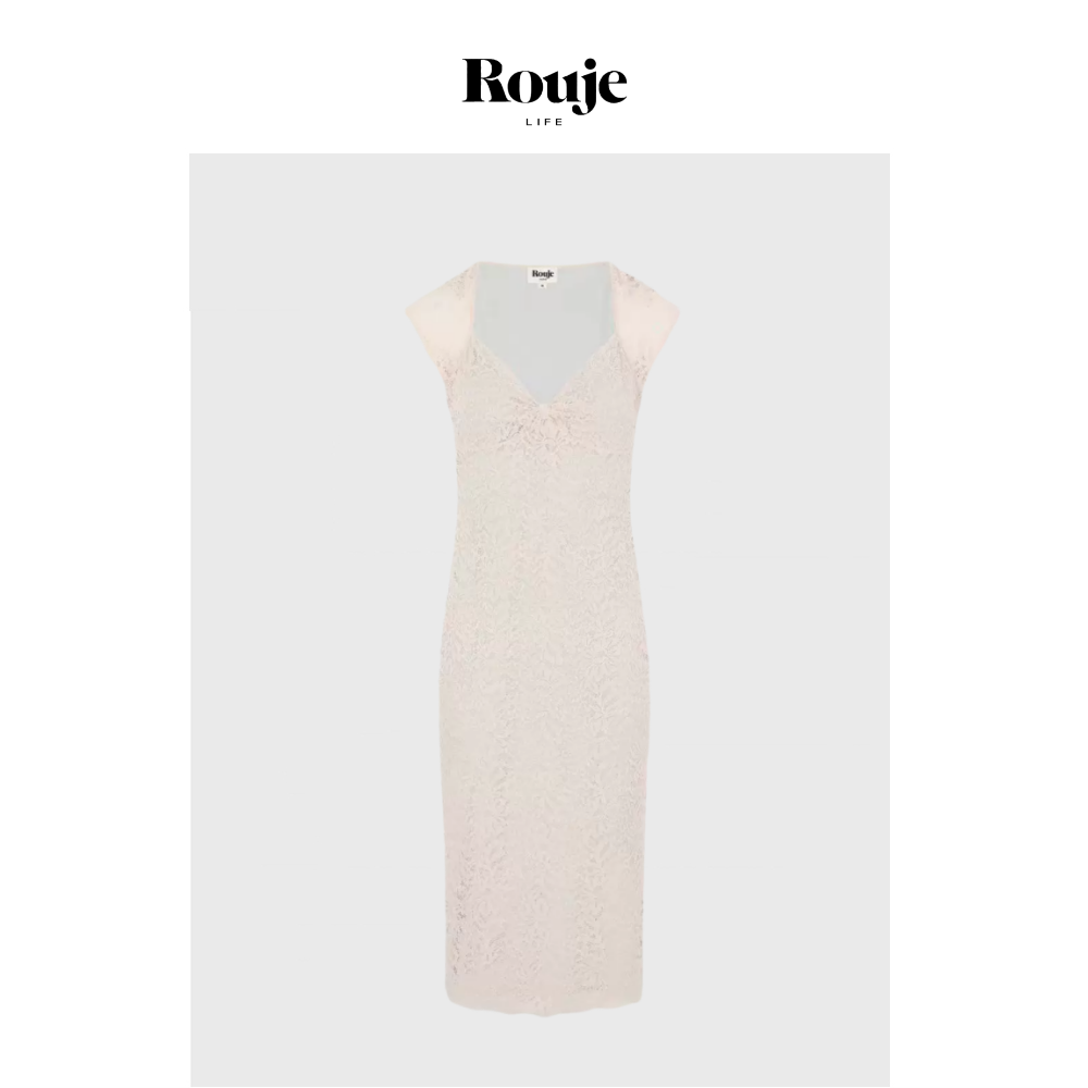 【现货】Rouje Life法式复古优雅碎花刺绣蕾丝花边方领包身连衣裙