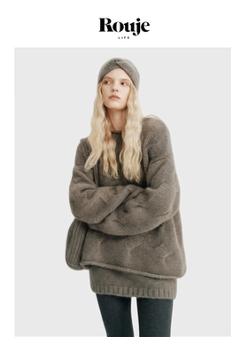 【现货】Rouje Life针织衫软糯廓形羊绒羊毛绞花针织卷边套头上衣
