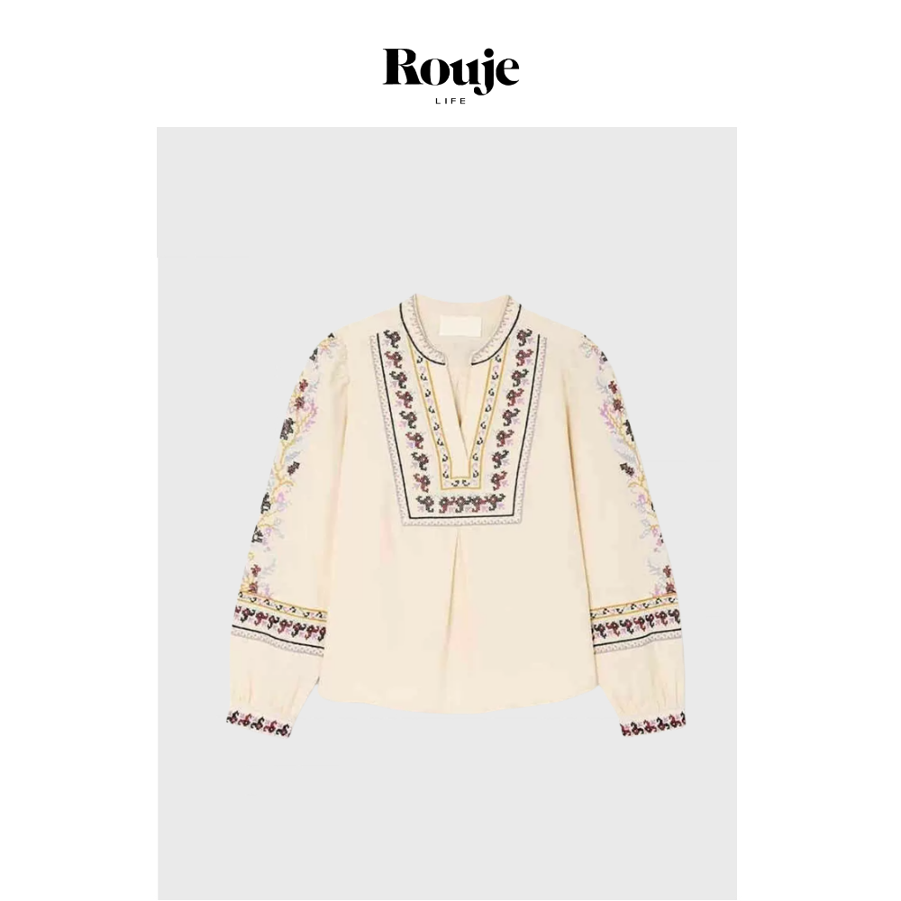 【现货】Rouje Life柜台新款~刺绣衬衫25春季民族风亚麻衬衣2色