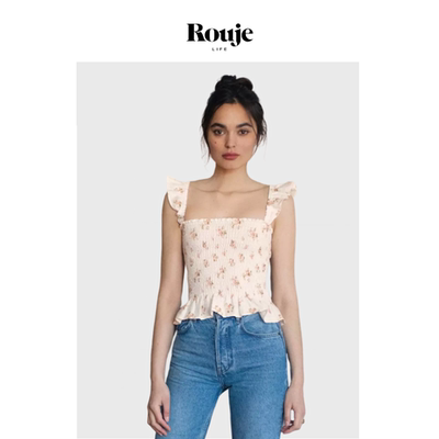 【现货】Rouje Life亚麻碎花短款可爱修身上衣夏季新款法式女装