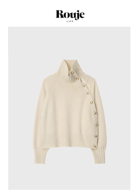 【现货】Rouje Life金裕贞同款白色高领斜襟套头针织衫毛衣上衣女